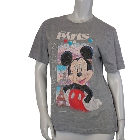 Disneyland Paris SZ Medium Tee T Shirt Distressed Mickey Mouse Grey - Picture 1 of 8